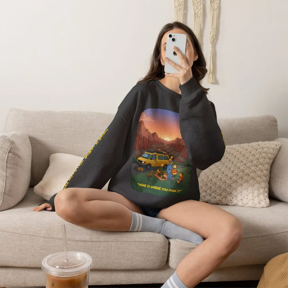 9943708656607258908_2048.jpeg Unisex Heavy Blend™ Crewneck Sweatshirt — "Home Is Where You Park It" Design Sitcom-Line