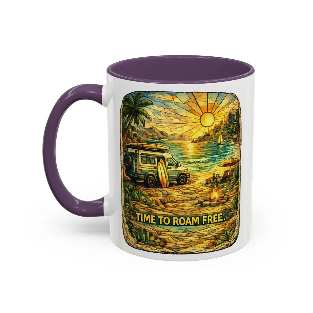 Accent Coffee Mug (11, 15oz) — "Time To Roam Free" Design Cubic-Line