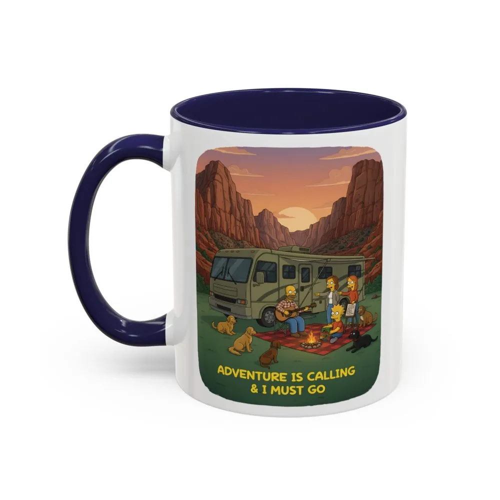 Accent Coffee Mug (11, 15oz) — "Adventure Is Calling-I Must Go" Design Sitcom-Line