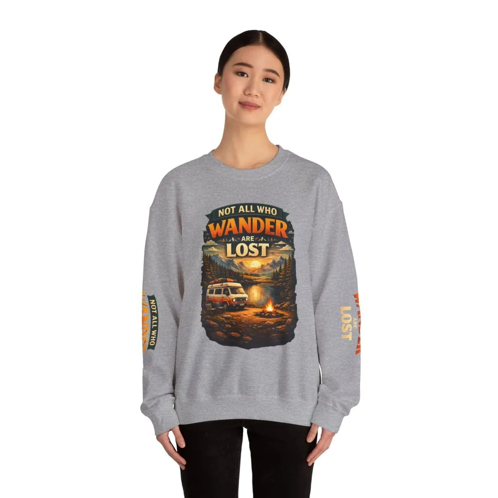 Unisex Heavy Blend™ Crewneck Sweatshirt — "Not All Who Wander Are Lost" Design Scenic-Line