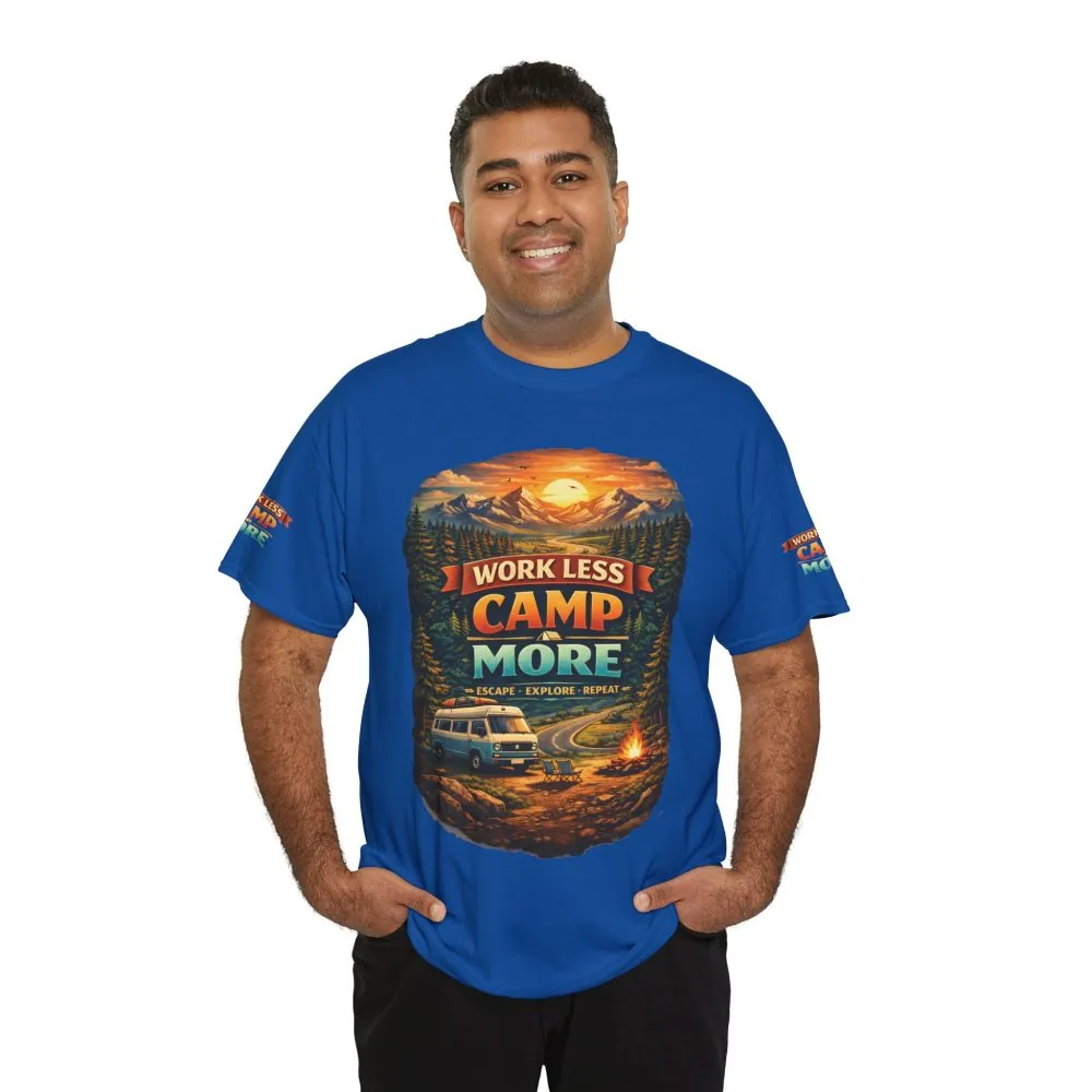 9976041883322564240_2048.jpeg Unisex Heavy Cotton Tee — "Work Less-Camp More" Design Scenic-Line