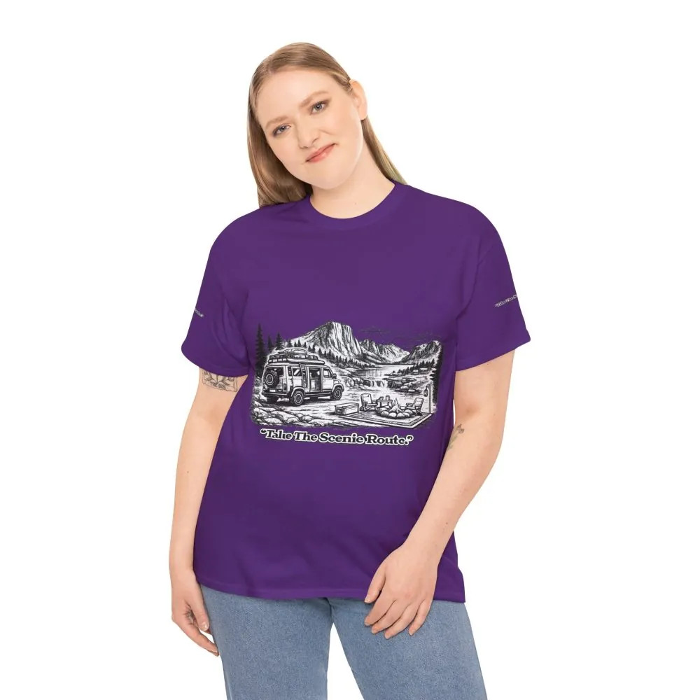 9976907789773314483_2048.jpeg Unisex Heavy Cotton Tee — "Take The Scenic Route" Design Minimal-Line