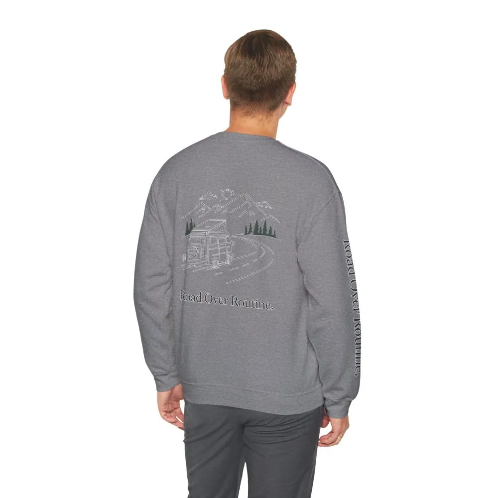 9982414419203156382_2048.jpeg Unisex Heavy Blend™ Crewneck Sweatshirt — "Road Over Routine" Design Minimal-Line