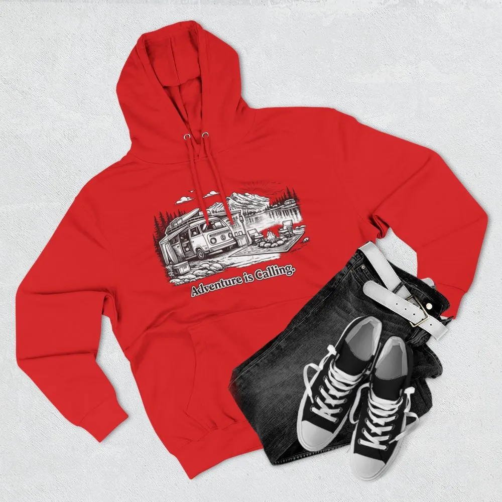 Three-Panel Fleece Hoodie - "Adventure Is Calling" Design Minimal-Line