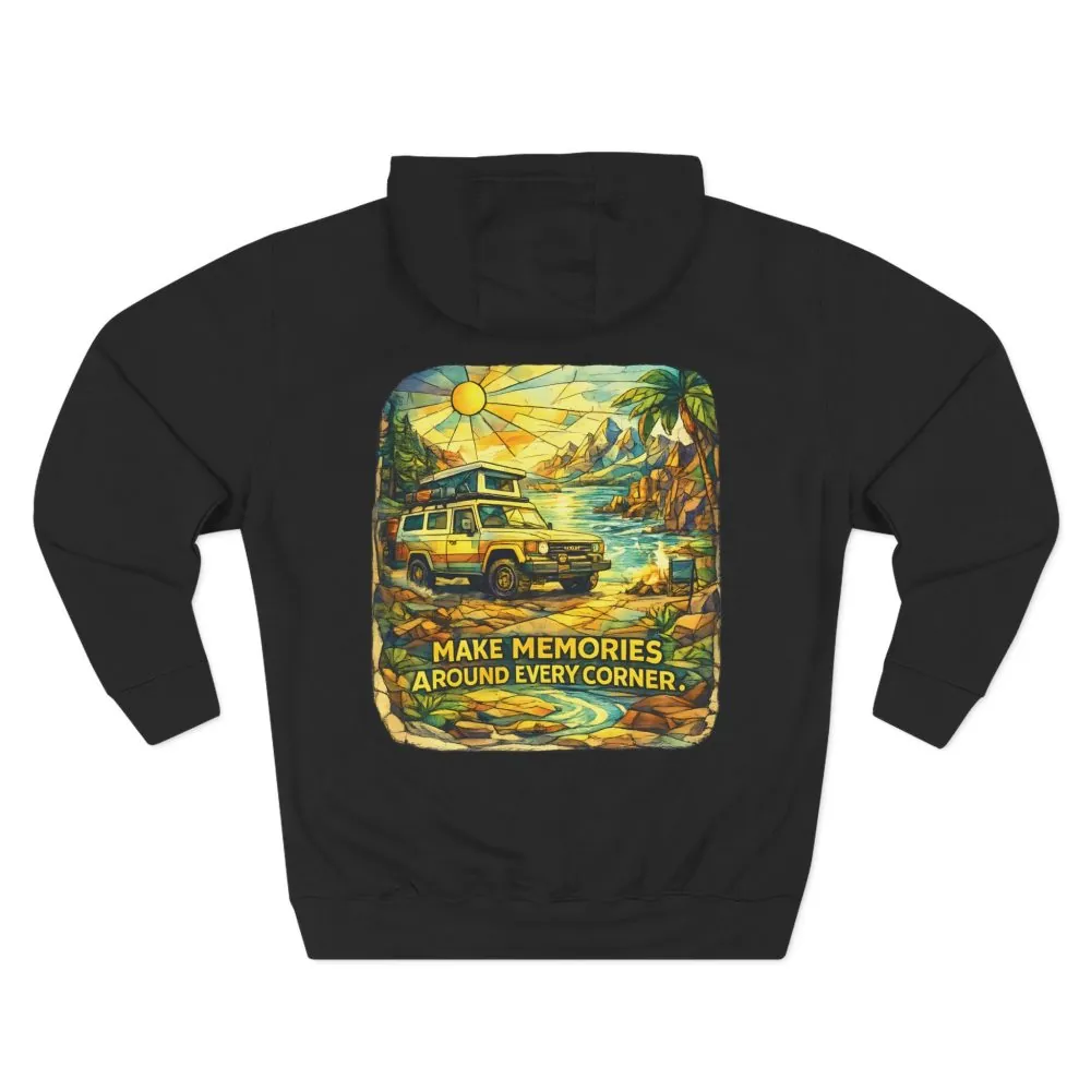 9986305733279351255_2048.jpeg Three-Panel Fleece Hoodie - "Make Memories Around Every Corner" Design Cubic-Line