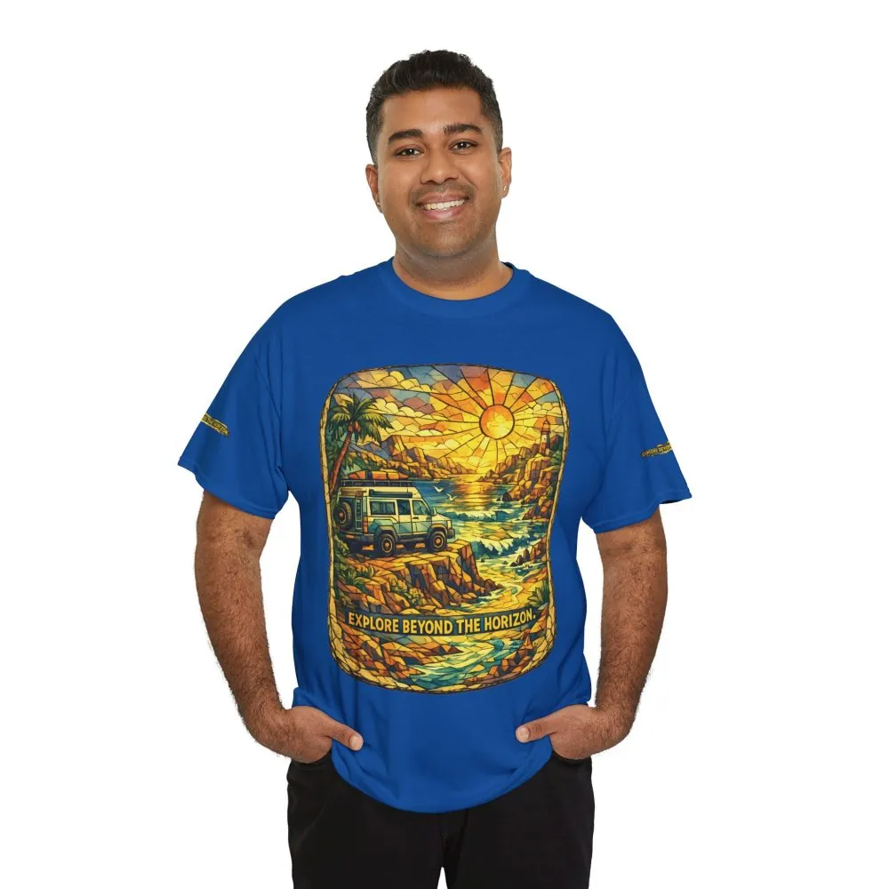 9988107151873115024_2048.jpeg Unisex Heavy Cotton Tee — "Explore Beyond The Horizon" Design Cubic-Line